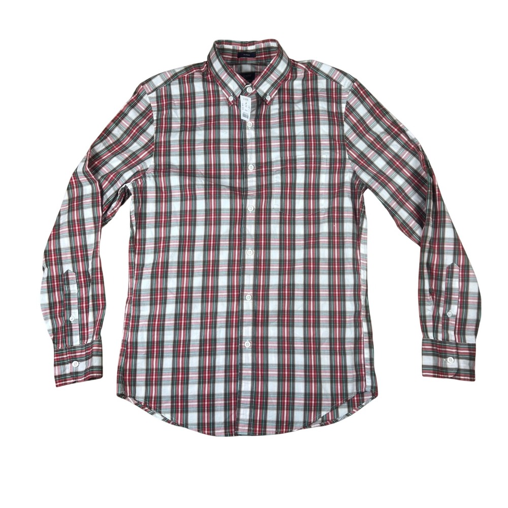 J.Crew Mens Flex Washed Classic Plaid Button Down Shirt Red Green Small‎ NWT